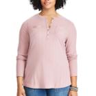 Plus Size Chaps Long Sleeve Henley Top, Women's, Size: 1xl, Pink