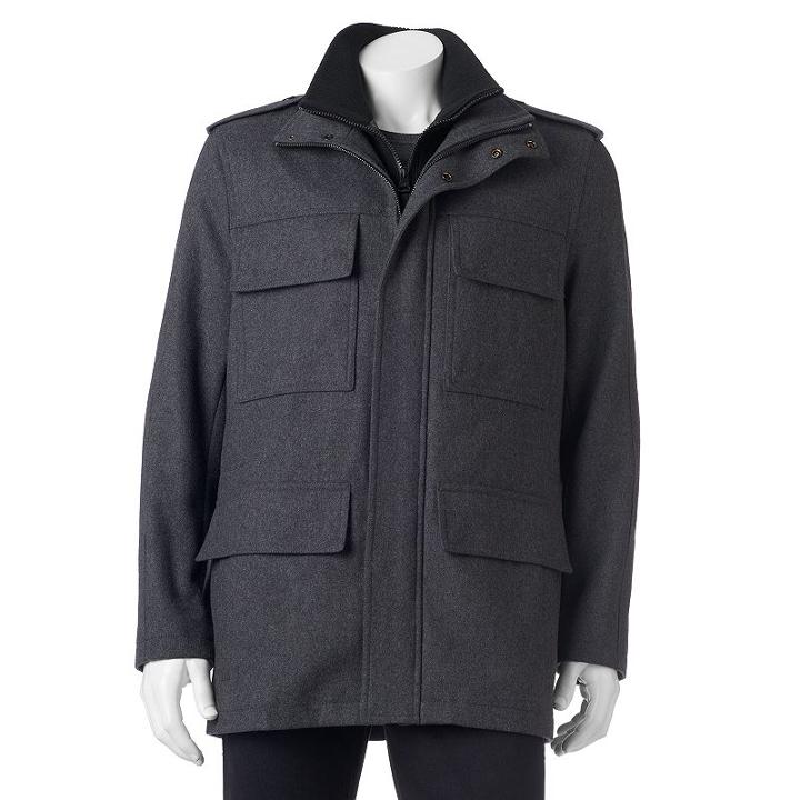 Men's Andrew Marc Wool-blend 4-pocket Field Jacket, Size: Large, Grey (charcoal)