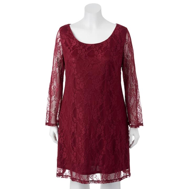 Juniors' Plus Size Wrapper Lace Dress, Teens, Size: 3xl, Dark Red