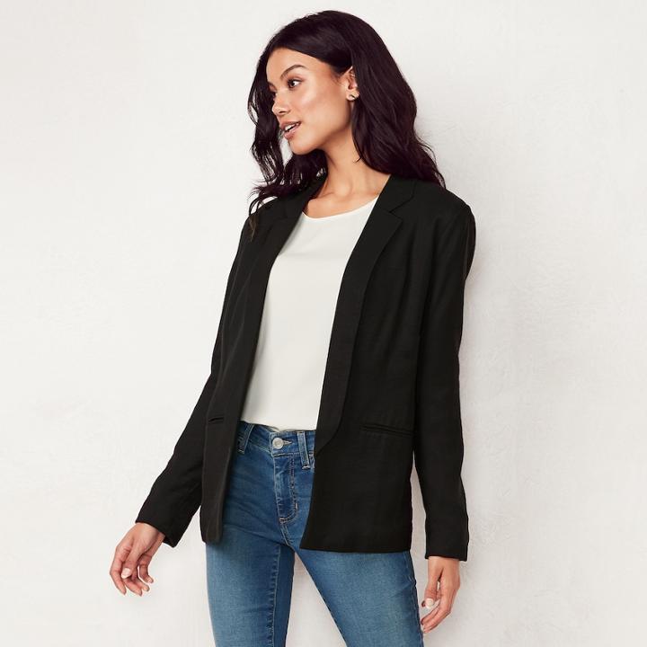 Women's Lc Lauren Conrad Relaxed Open-front Blazer, Size: Large, Black