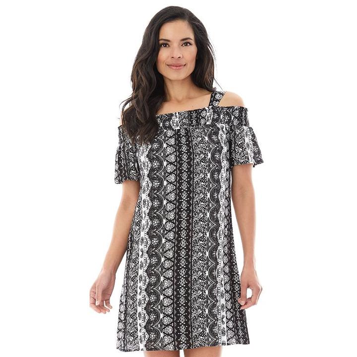 Women's Ab Studio Printed Cold-shoulder Shift Dress, Size: Xlrg Av/rg, Ovrfl Oth