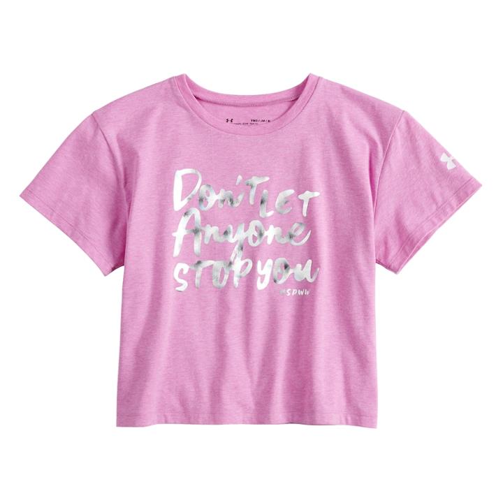 Girls 7-16 Under Armour She Plays We Win Don't Let Anyone Stop You Short Sleeve Tee, Size: Medium, Purple