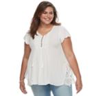 Plus Size World Unity Lace Shark-bite Tee, Women's, Size: 3xl, White
