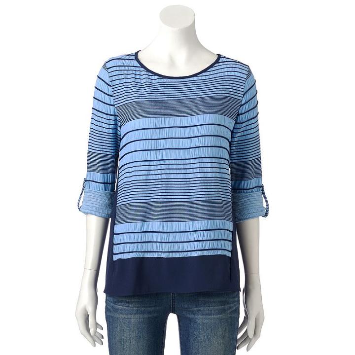 Petite Dana Buchman Striped Roll-tab Top, Women's, Size: L Petite, Med Blue