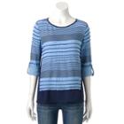 Petite Dana Buchman Striped Roll-tab Top, Women's, Size: L Petite, Med Blue