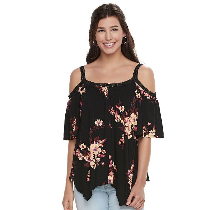 Juniors' Mudd&reg; Crochet Off Shoulder Top, Girl's, Size: Small, Oxford