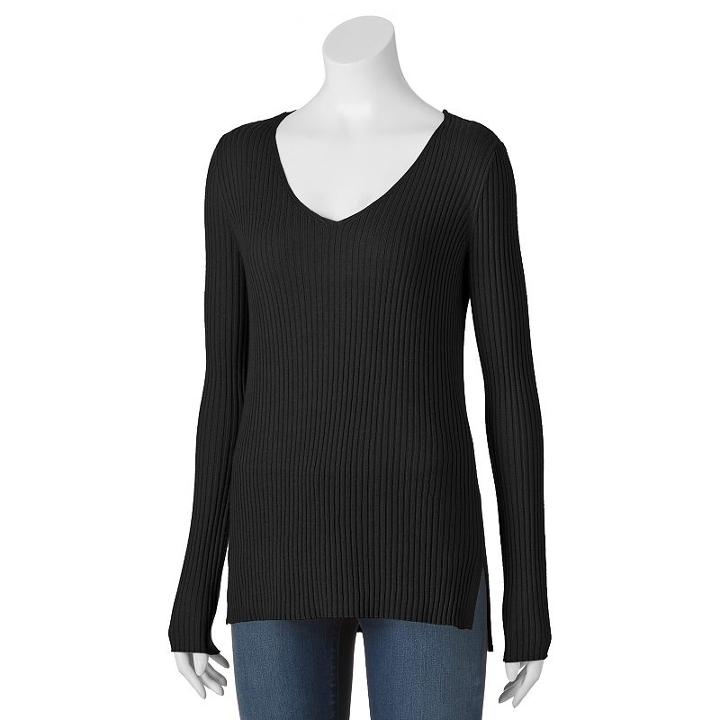 Juniors' Cloud Chaser Ribbed V-neck Sweater, Teens, Size: Small, Oxford