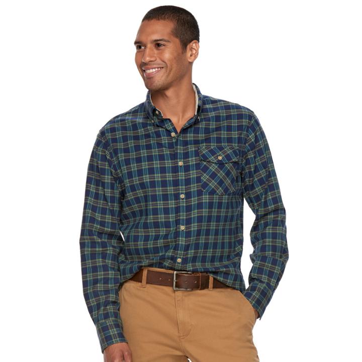 Men's Sonoma Goods For Life&trade; Flexwear Modern-fit Plaid Stretch Button-down Shirt, Size: Xl, Blue