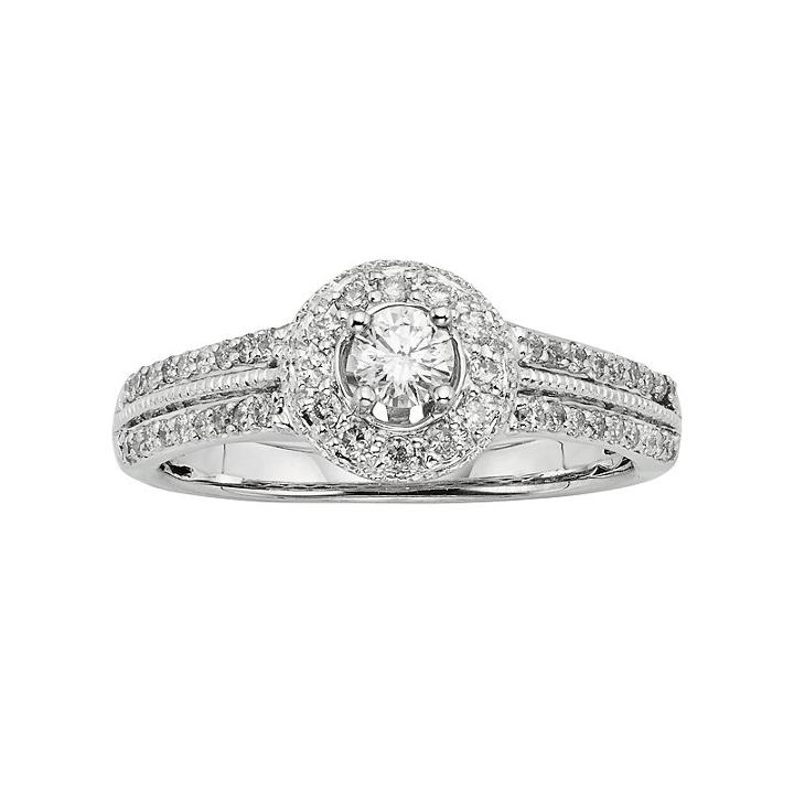 Round-cut Igl Certified Diamond Frame Engagement Ring In 10k White Gold (1/2 Ct. T.w.), Women's, Size: 9