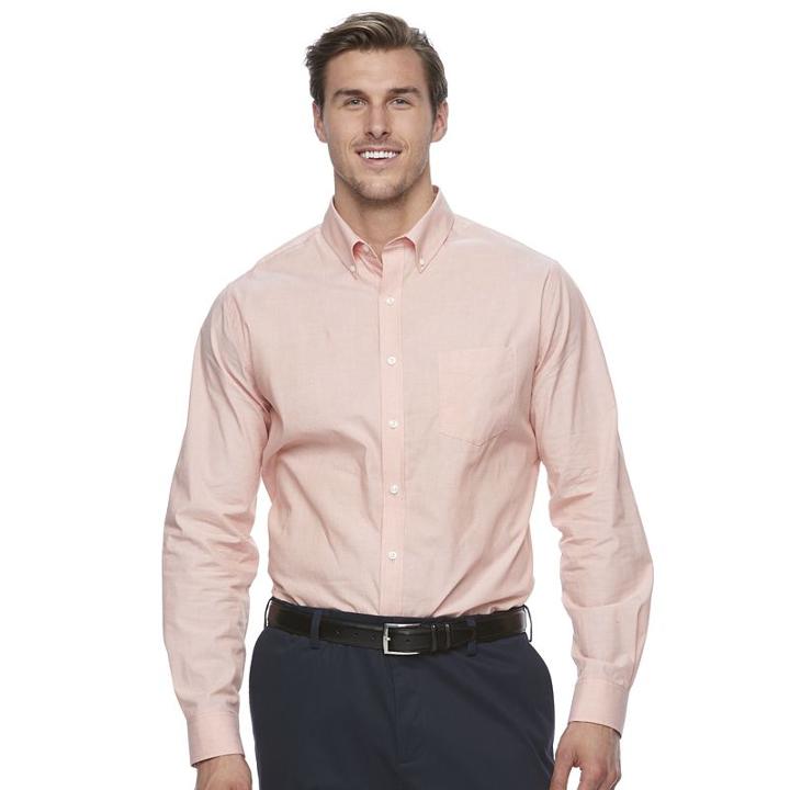 Big & Tall Croft & Barrow&reg; Classic-fit Stretch Woven Button-down Shirt, Men's, Size: L Tall, Med Orange