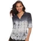 Women's Rock & Republic&reg; Tie-dye Roll Cuff Popover Top, Size: Xl, Black