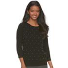 Women's Elle&trade; Beaded Crewneck Sweater, Size: Large, Black