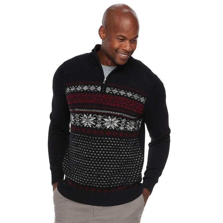 Men's Croft & Barrow&reg; Classic-fit Holiday Fairisle Quarter-zip Sweater, Size: Xl, Black