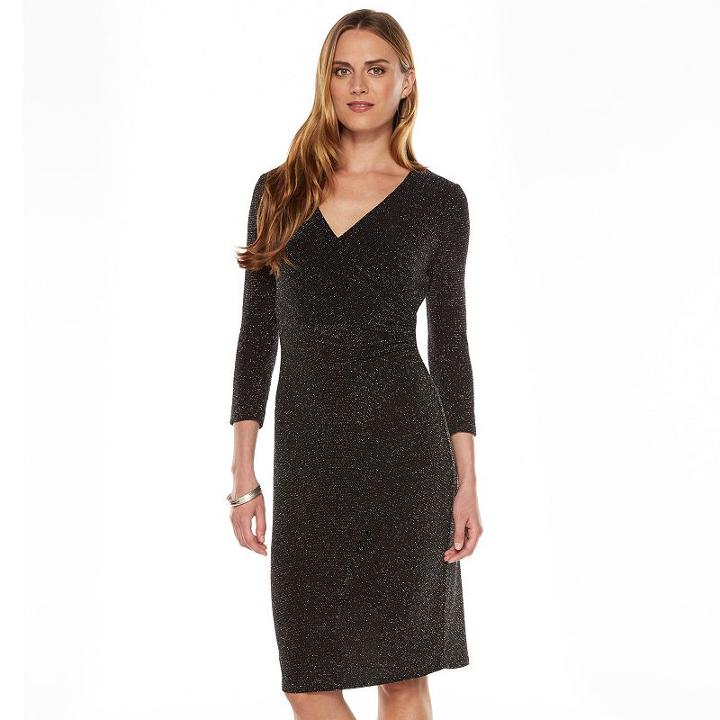 Women's Chaps Chevron-knit Faux-wrap Dress, Size: 2, Black