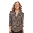 Women's Dana Buchman Printed Splitneck Top, Size: Xs, Beig/green (beig/khaki)