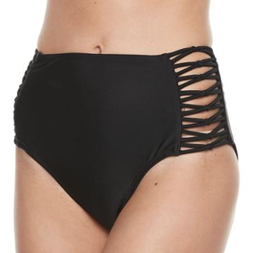 Women's Breaking Waves Strappy High-waisted Bikini Bottoms, Size: Xl, Black
