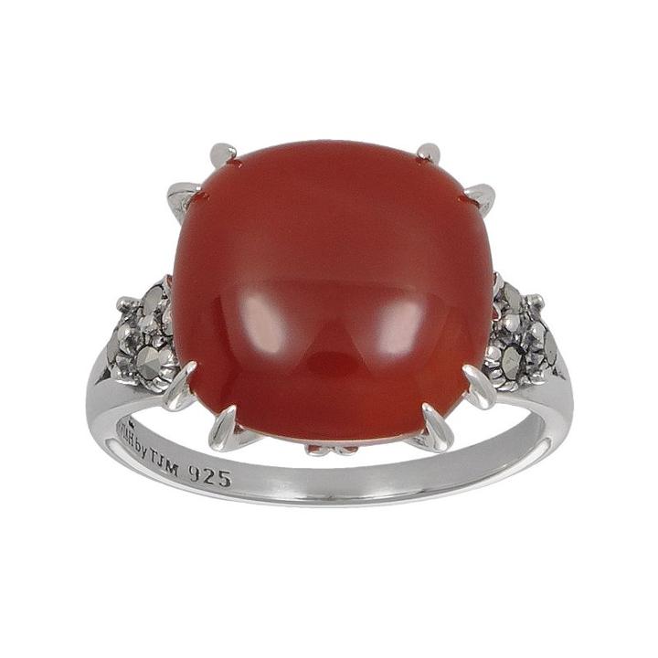 Lavish By Tjm Sterling Silver Red Agate Ring - Made With Swarovski Marcasite, Women's, Size: 8