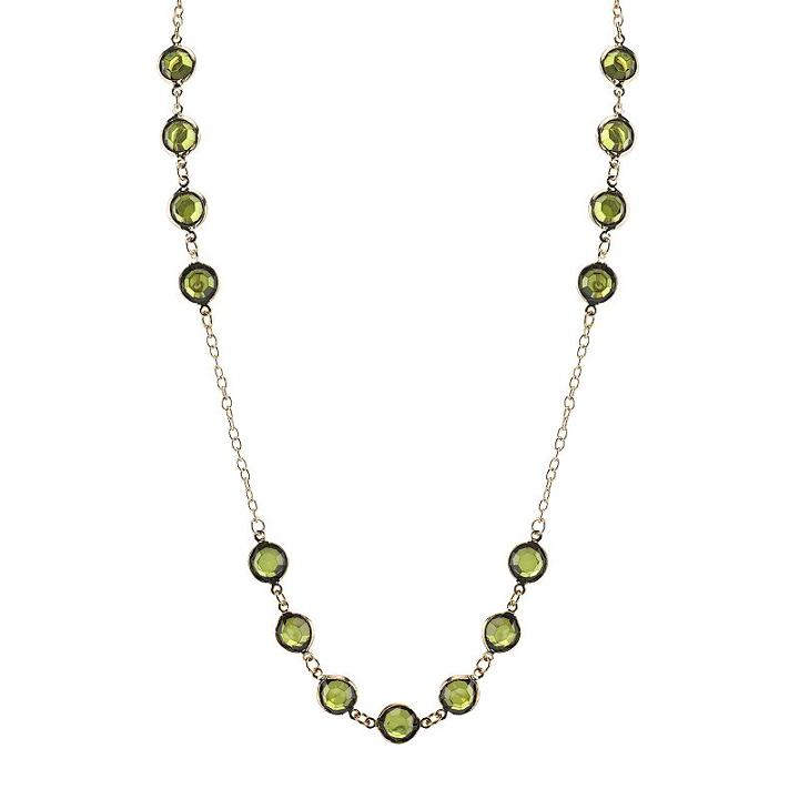 1928 Long Round Faceted Stone Necklace, Women's, Size: 42, Green