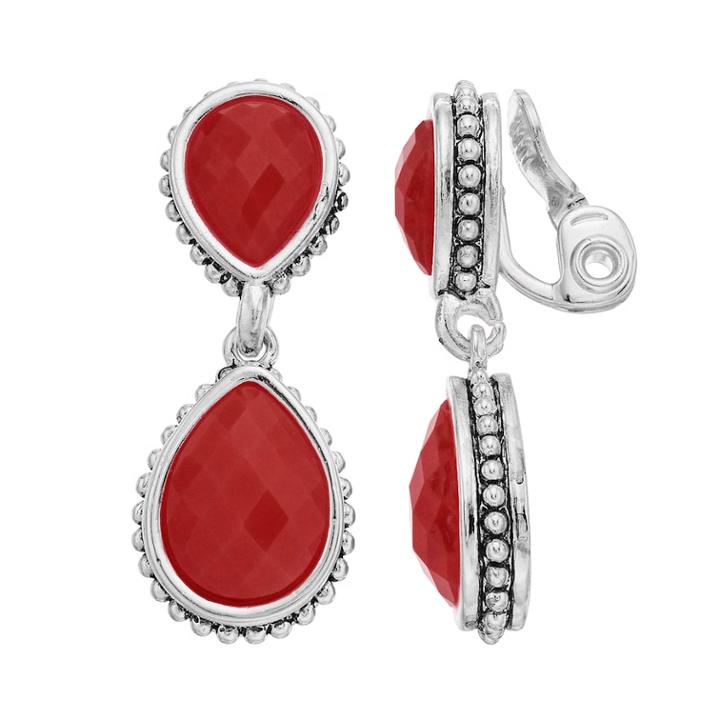 Napier Double Drop Clip-on Earrings, Women's, Red