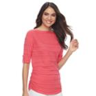 Women's Apt. 9&reg; Ruched Ribbed Crewneck Sweater, Size: Xl, Med Pink