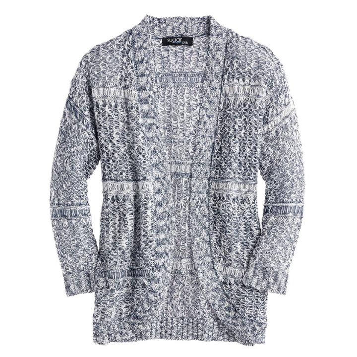 Girls 7-16 Sugar Rush Open-front Crochet Back Cardigan, Size: Small, Blue