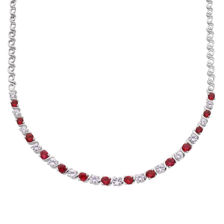 Sterling Silver Lab-created Ruby & White Sapphire Necklace, Women's, Size: 18, Red