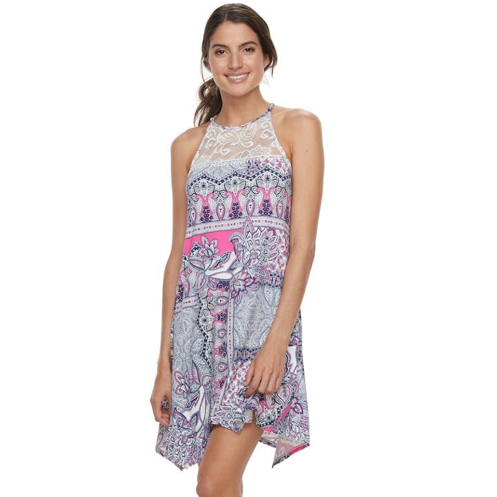 Women's Apt. 9&reg; Lace High Neck Printed Chemise, Size: Xl, Med Blue