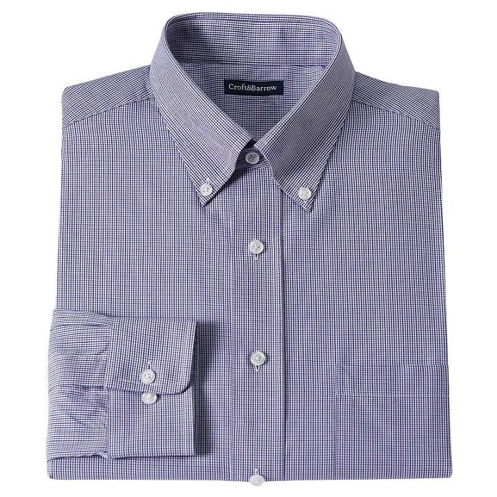 Men's Croft & Barrow&reg; Fitted Checked Dress Shirt, Size: 17-32/33, Dark Blue