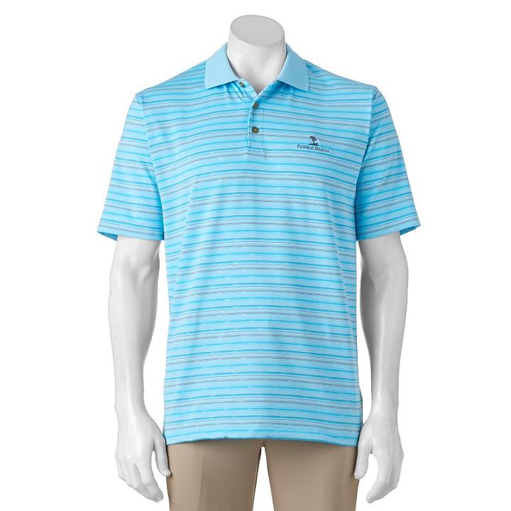 Men's Pebble Beach Classic-fit Embossed Striped Performance Golf Polo, Size: Small, Dark Blue