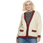Plus Size Popsugar Varsity Striped Cardigan Sweater, Women's, Size: 0x, Natural