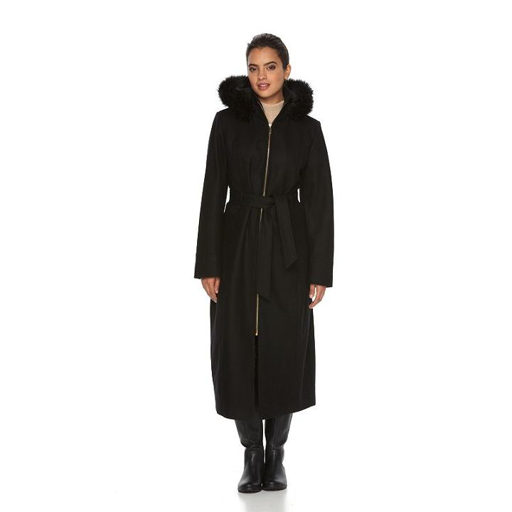 Women's Braetan Hooded Long Coat, Size: 10, Black