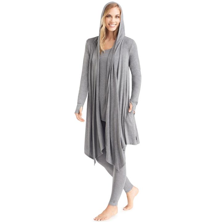 Women's Cuddl Duds Softwear Hooded Wrap Cardigan, Size: Medium, Grey (charcoal)