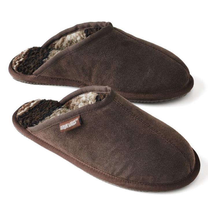 Muk Luks Men's Leather Suede Berber Fleece Scuff Slippers, Size: 11, Brown