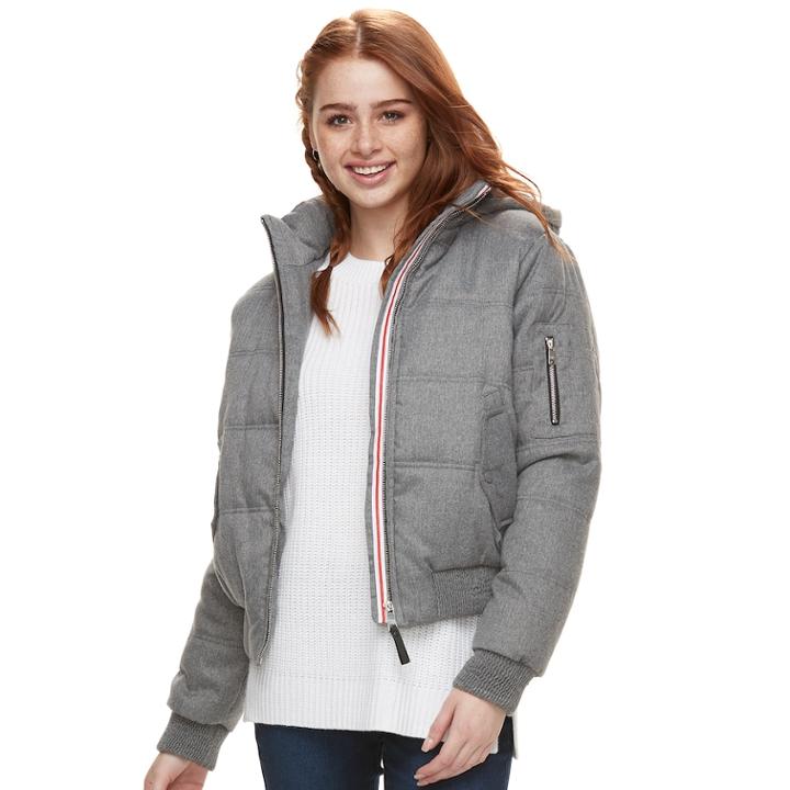 Juniors' Urban Republic Hooded Puffer Bomber Jacket, Teens, Size: Medium, Lt Green