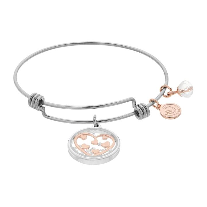 Love This Life Two Tone Heart Shaker Charm Bangle Bracelet, Women's, Silver