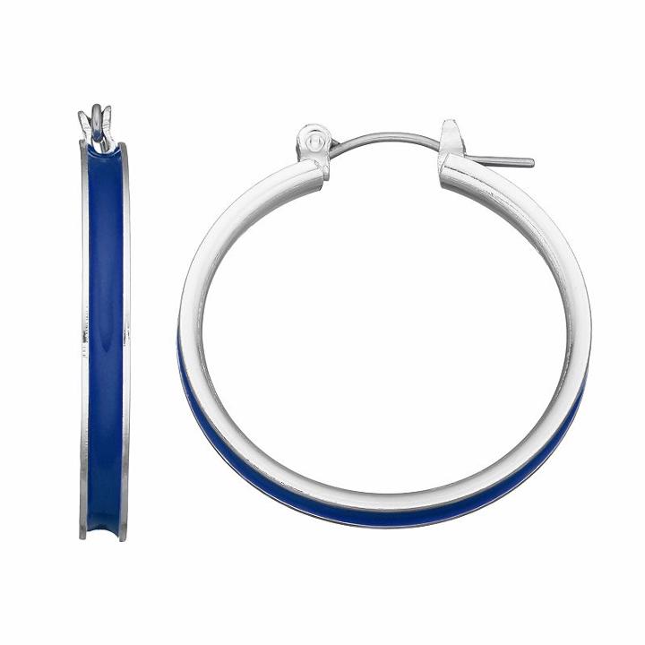 Inlay Hoop Earrings, Women's, Navy