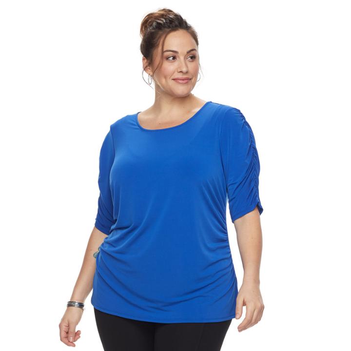 Plus Size Dana Buchman Shirred Elbow Sleeve Top, Women's, Size: 1xl, Med Blue