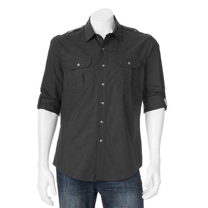 Apt. 9, Men's &reg; Modern-fit Solid Roll-tab Casual Button-down Shirt, Size: Small, Black