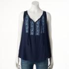 Women's Sonoma Goods For Life&trade; Embroidered Challis Tank, Size: Medium, Dark Blue