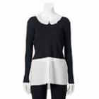 Women's Elle&trade; Scalloped Mock-layer Sweater, Size: Small, Black