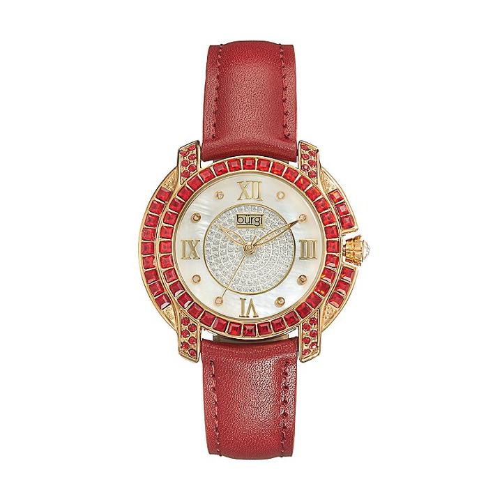 Burgi Women's Diamond & Crystal Leather Watch, Red