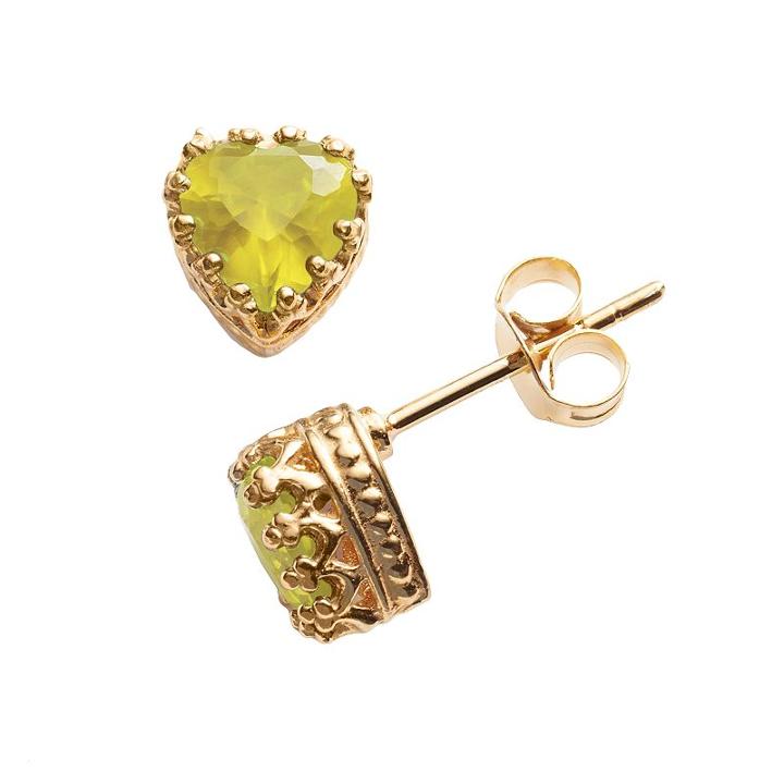 14k Gold Over Silver Citrine Heart Crown Stud Earrings, Women's, Orange