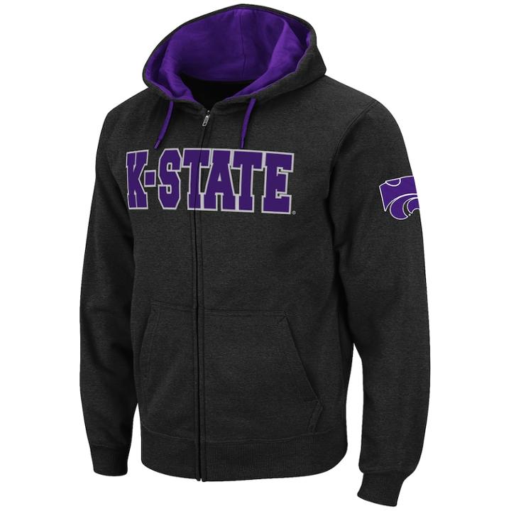 Men's Kansas State Wildcats Full-zip Fleece Hoodie, Size: Large, Med Grey