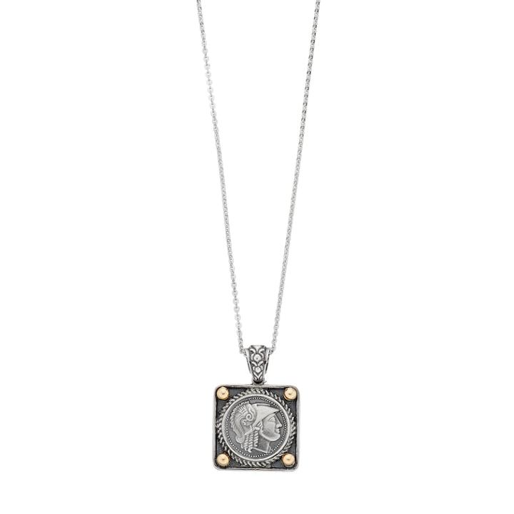 Sterling Silver & 14k Gold Over Silver Roman Coin Pendant Necklace, Women's, Size: 18, Grey