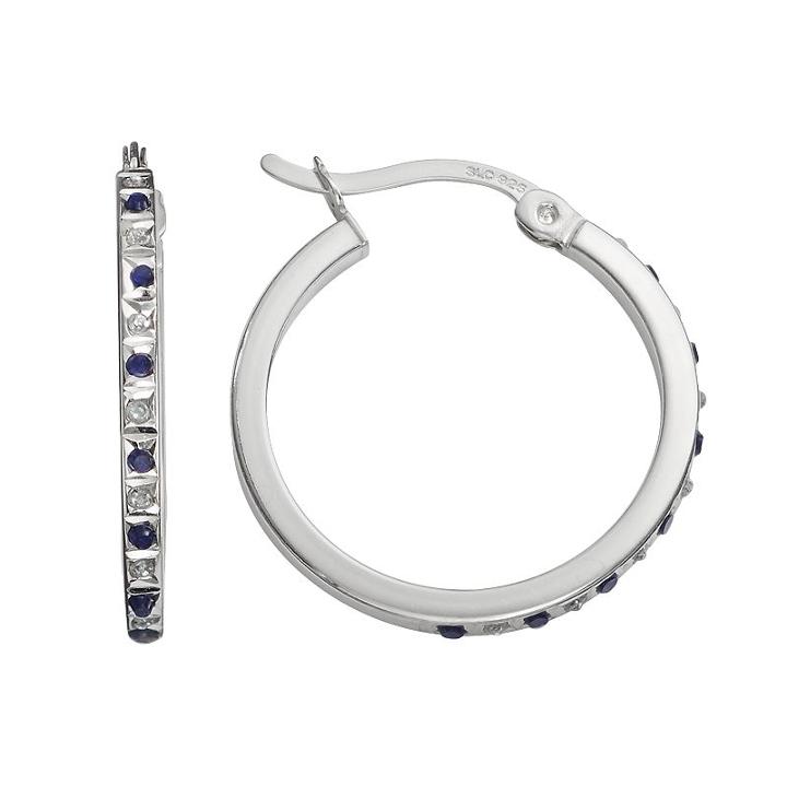 Diamond Mystique Platinum Over Silver Sapphire And Diamond Accent Hoop Earrings, Women's, White