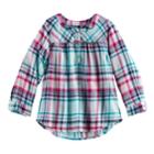 Baby Girl Jumping Beans&reg; Plaid Lurex Henley, Size: 12 Months, Turquoise/blue (turq/aqua)