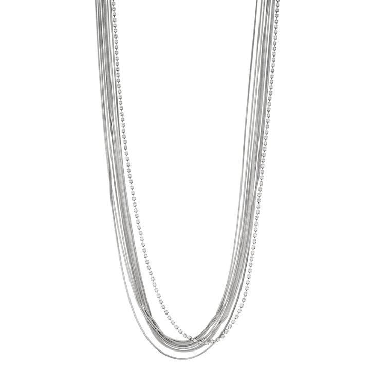 Silver Tone Simulated Crystal Long Multi Strand Necklace, Women's, Grey