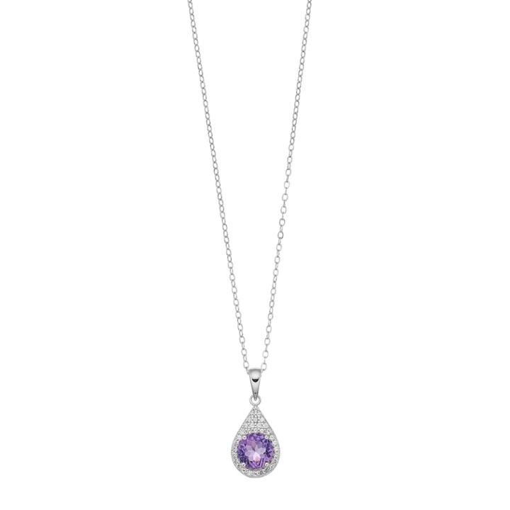 Sterling Silver African Amethyst & Lab-created White Sapphire Teardrop Pendant, Women's, Size: 18, Purple