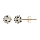 10k Gold Crystal Ball Stud Earrings, Women's, Black