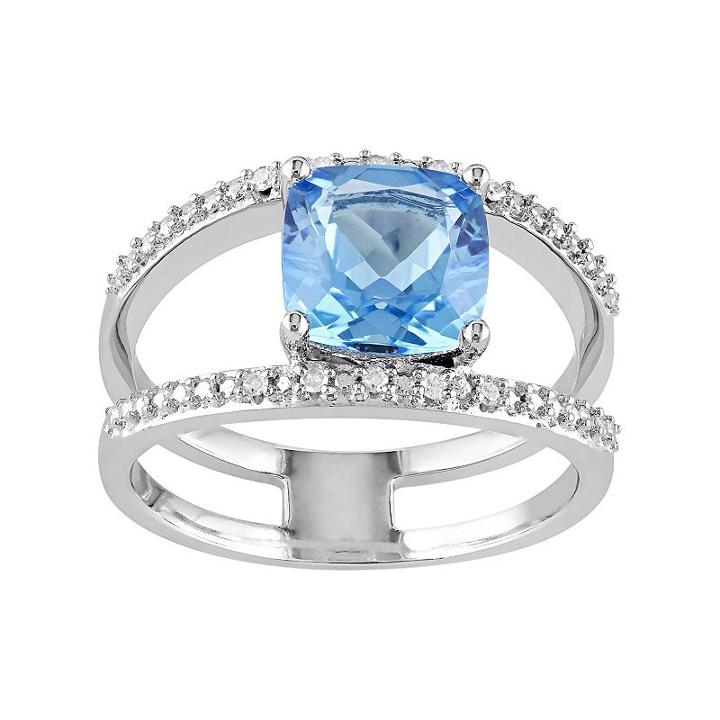 Swiss Blue Topaz & Diamond Accent Sterling Silver Double Row Ring, Women's, Size: 7